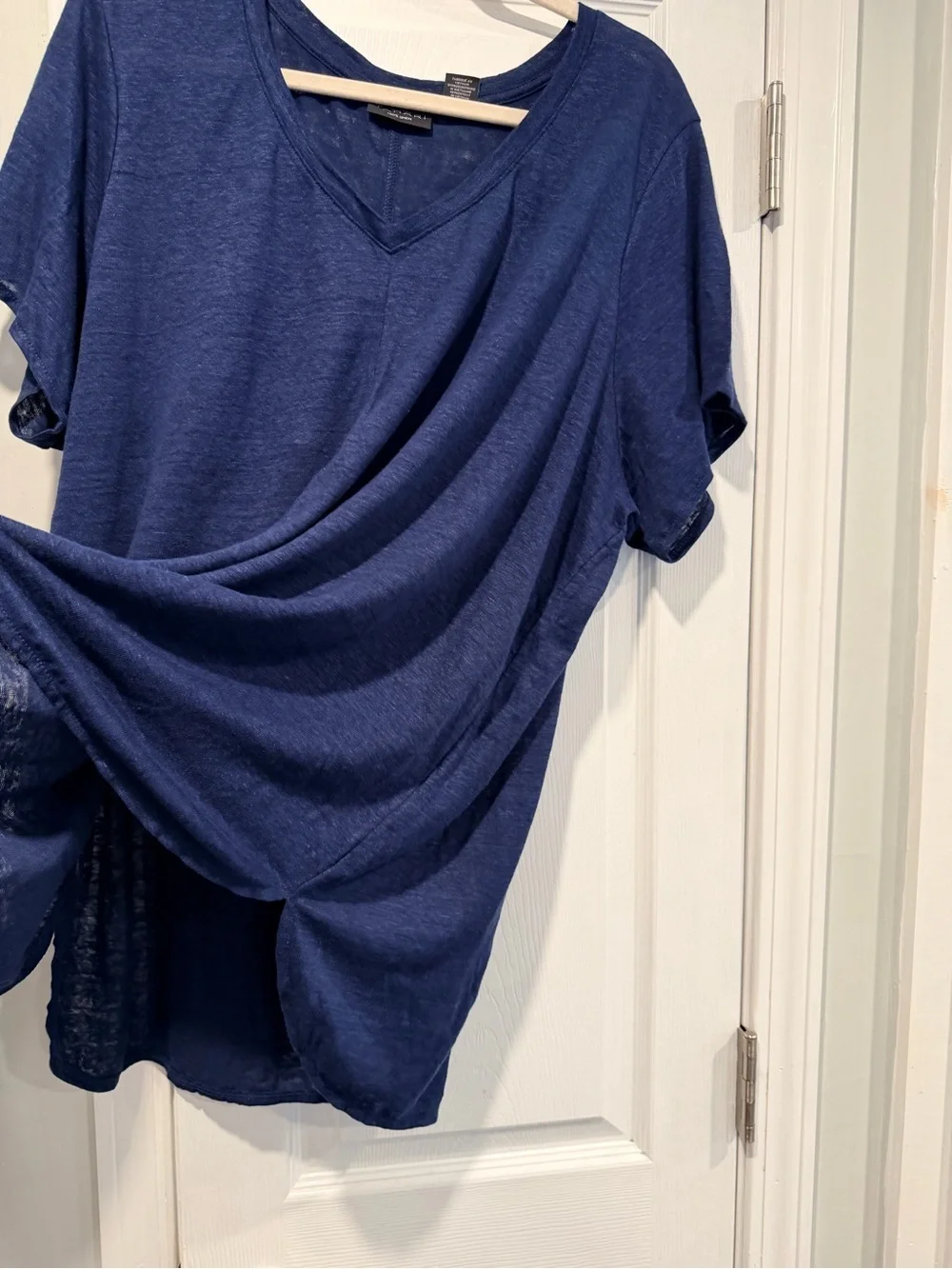 NWOT Tahari Size 3X Navy Blue 100% Linen V Neck Short Sleeve Relaxed Fit Top - Picture 4 of 7